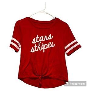 🔥🔥Stars and Stripes Front Knot Tie Crop Short Sleeve